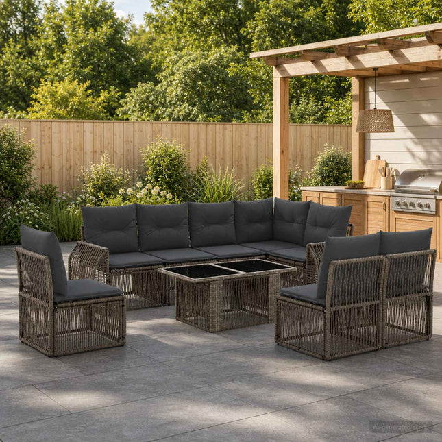 Havesofa Sæt 9 stk. Grå og Mørkegrå polyrattan