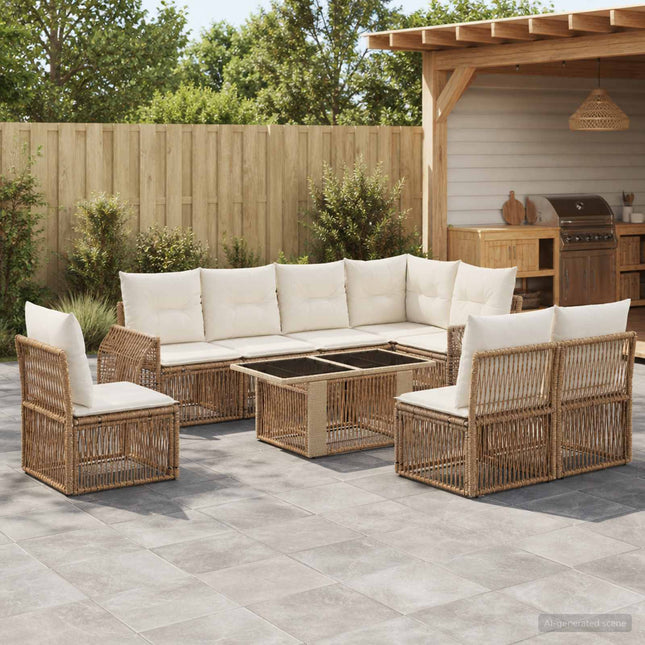 Havesofa Sæt 9 stk. Beige og cremehvid polyrattan