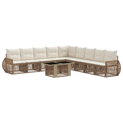 Havesofa Sæt 10 stk. Beige og cremehvid polyrattan