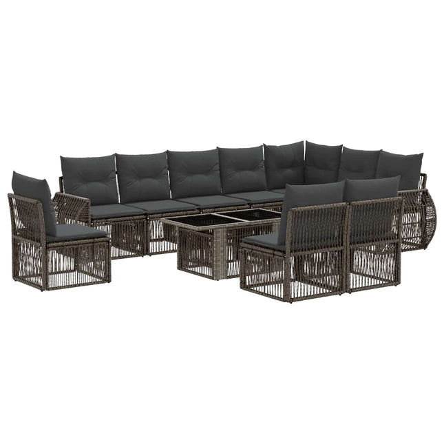 Havesofa Sæt 11 stk. Grå og Mørkegrå polyrattan