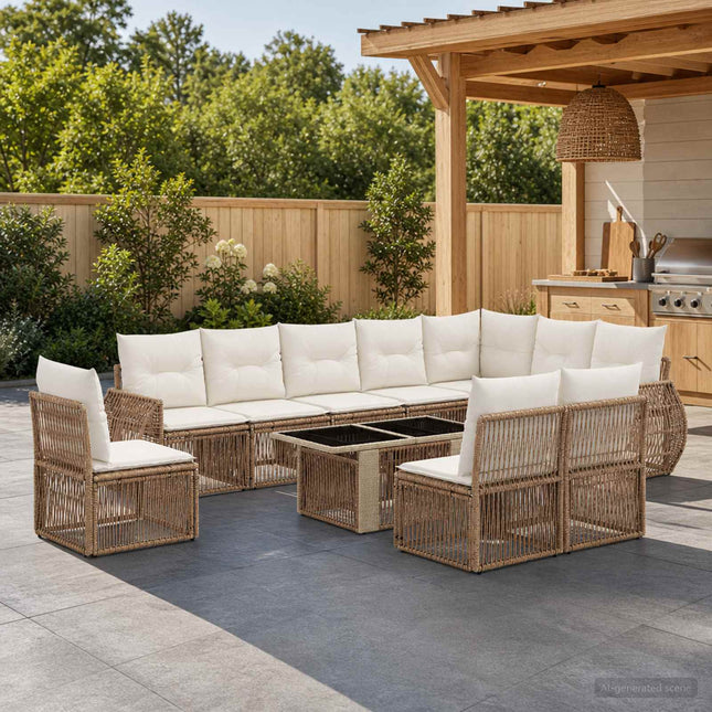 Havesofa Sæt 11 stk. Beige og cremehvid polyrattan