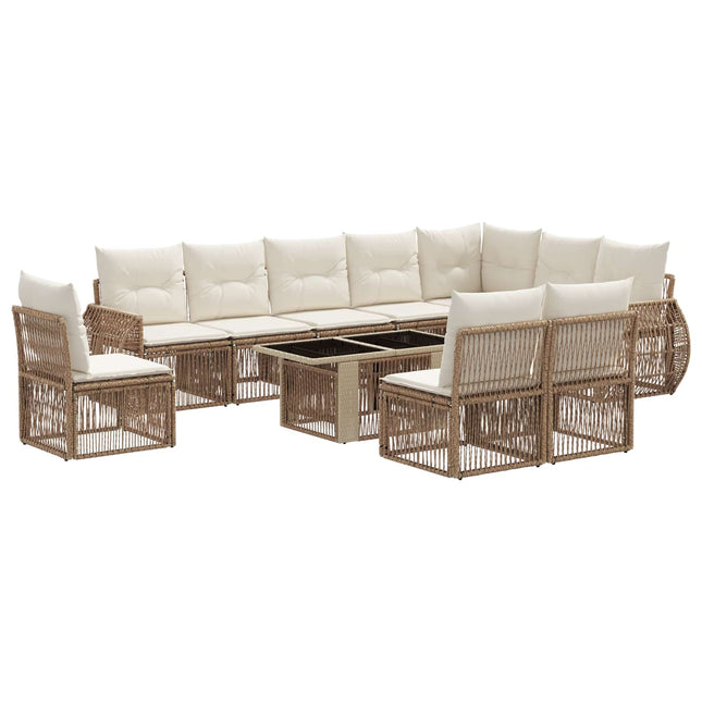 Havesofa Sæt 11 stk. Beige og cremehvid polyrattan