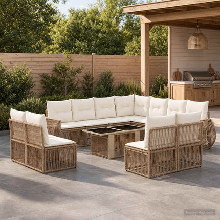 Havesofa Sæt 12 stk. Beige og cremehvid polyrattan