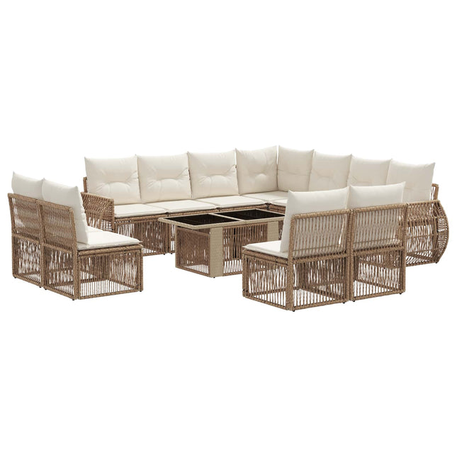 Havesofa Sæt 12 stk. Beige og cremehvid polyrattan