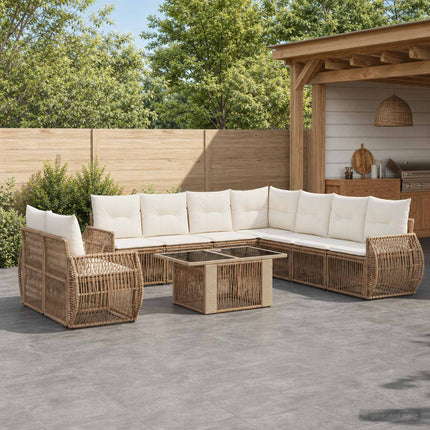 Havesofa Sæt 10 stk. Beige og cremehvid polyrattan