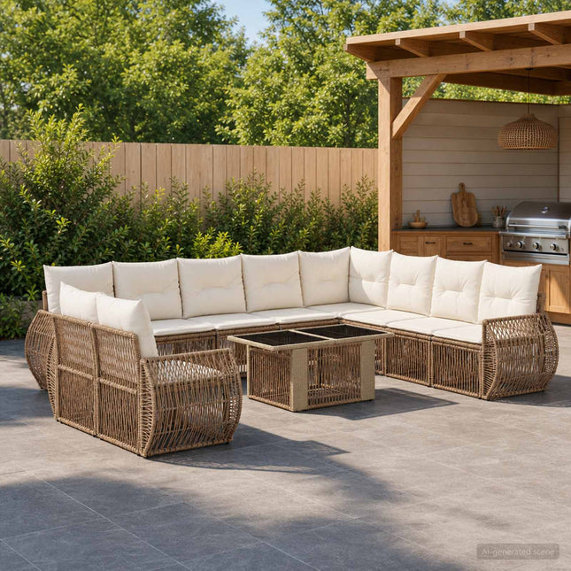 Havesofa Sæt 11 stk. Beige og cremehvid polyrattan