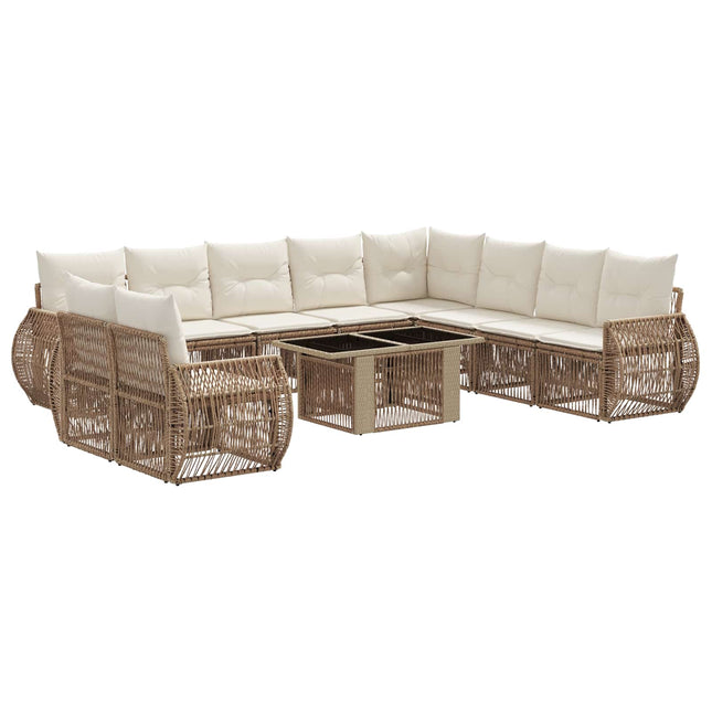 Havesofa Sæt 11 stk. Beige og cremehvid polyrattan