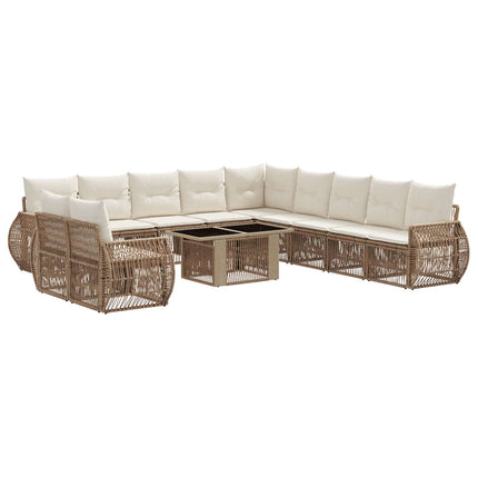 Havesofa Sæt 12 stk. Beige og cremehvid polyrattan