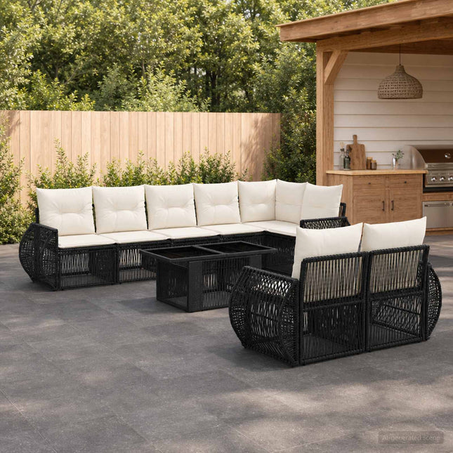 Havesofa Sæt 9 stk. Sort og Cremehvid polyrattan