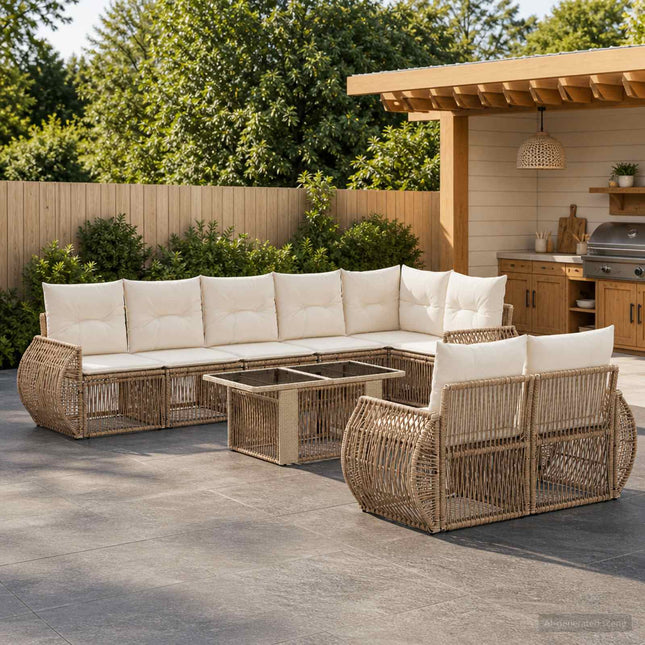 Havesofa Sæt 9 stk. Beige og cremehvid polyrattan
