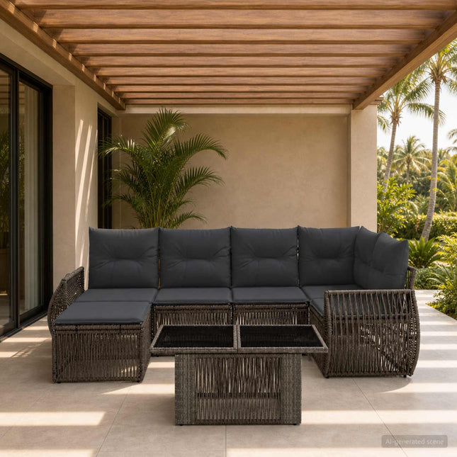 Havesofa Sæt 7 stk. Grå og Mørkegrå polyrattan