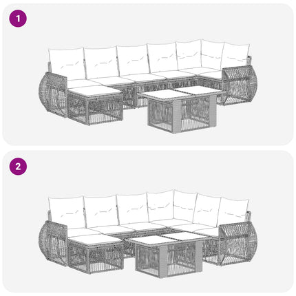 Havesofa Sæt 8 stk. Sort og Cremehvid polyrattan