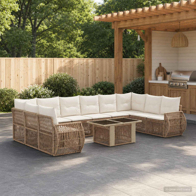 Havesofa Sæt 11 stk. Beige og cremehvid polyrattan