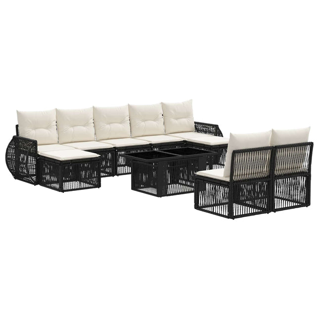 Havesofa Sæt 10 stk. Sort og Cremehvid polyrattan