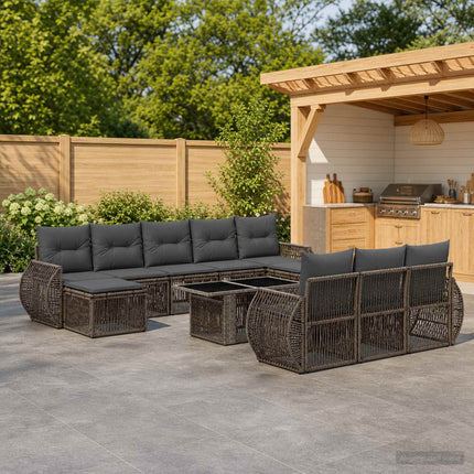 Havesofa Sæt 11 stk. Grå og Mørkegrå polyrattan