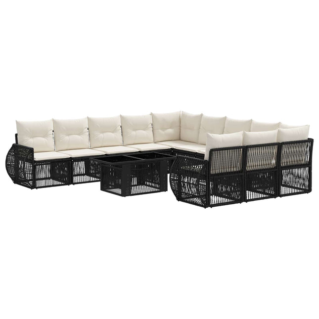 Havesofa Sæt 12 stk. Sort og Cremehvid polyrattan