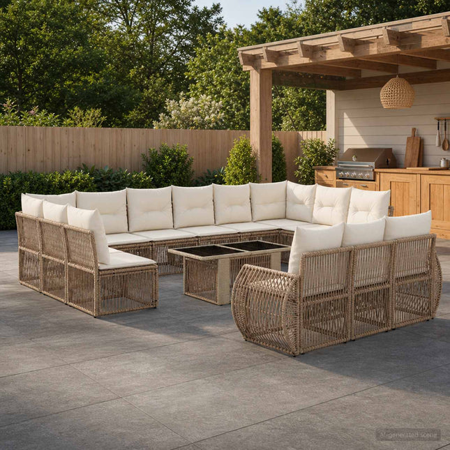 Havesofa Sæt 14 stk. Beige og cremehvid polyrattan