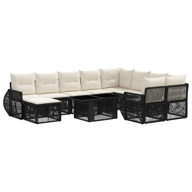 Havesofa Sæt 11 stk. Sort og Cremehvid polyrattan