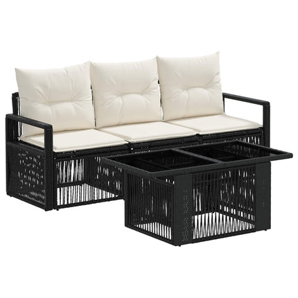 Havesofa Sæt 4 stk. Sort og Cremehvid polyrattan