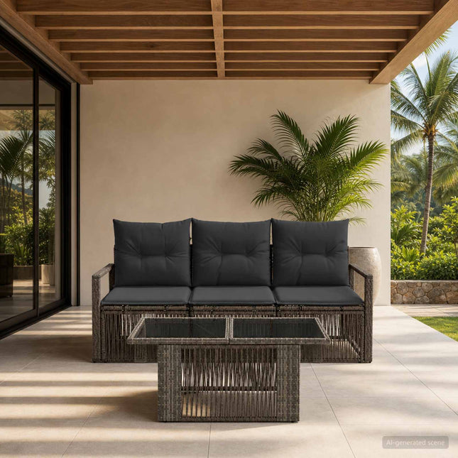 Havesofa Sæt 4 stk. Grå og Mørkegrå polyrattan