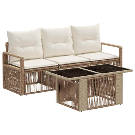 Havesofa Sæt 4 stk. Beige og cremehvid polyrattan