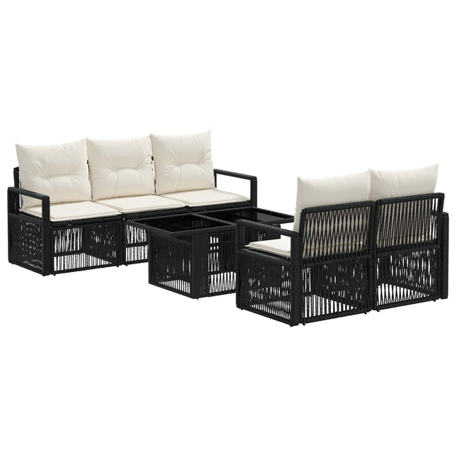 Havesofa Sæt 6 stk. Sort og Cremehvid polyrattan