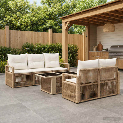 Havesofa Sæt 6 stk. Beige og cremehvid polyrattan