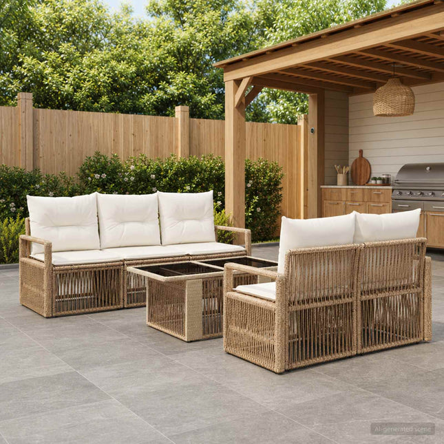 Havesofa Sæt 6 stk. Beige og cremehvid polyrattan