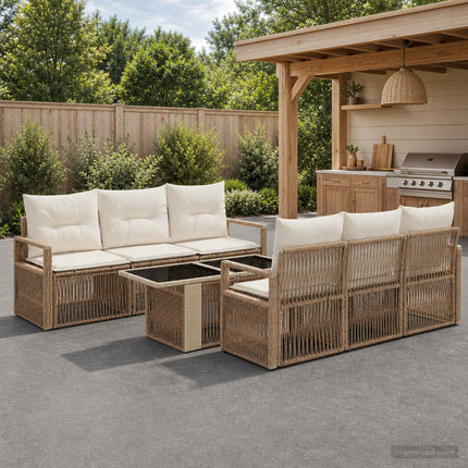 Havesofa Sæt 7 stk. Beige og cremehvid polyrattan