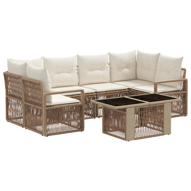 Havesofa Sæt 7 stk. Beige og cremehvid polyrattan