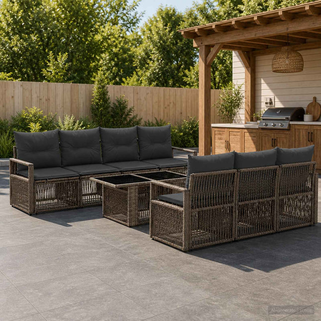 Havesofa Sæt 8 stk. Grå og Mørkegrå polyrattan