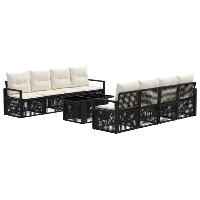 Havesofa Sæt 9 stk. Sort og Cremehvid polyrattan