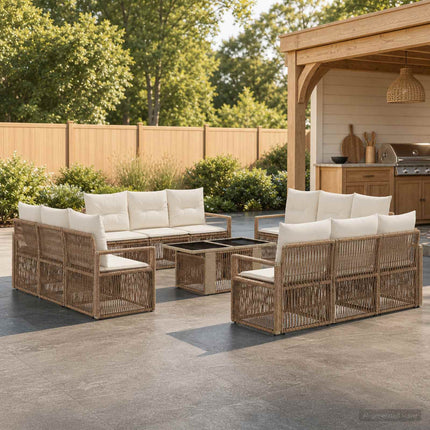 Havesofa Sæt 13 stk. Beige og cremehvid polyrattan