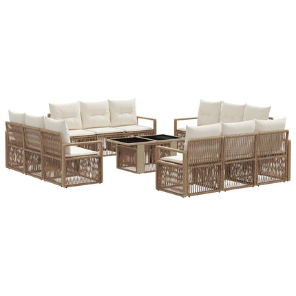 Havesofa Sæt 13 stk. Beige og cremehvid polyrattan