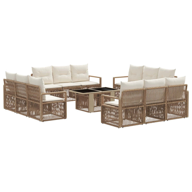 Havesofa Sæt 13 stk. Beige og cremehvid polyrattan