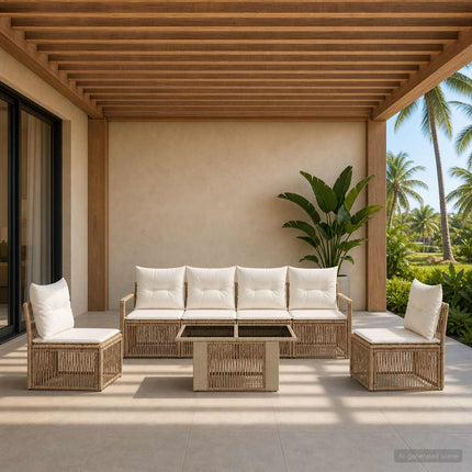 Havesofa Sæt 7 stk. Beige og cremehvid polyrattan