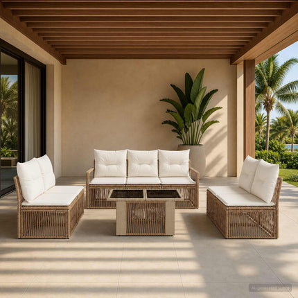 Havesofa Sæt 8 stk. Beige og cremehvid polyrattan