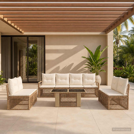 Havesofa Sæt 9 stk. Beige og cremehvid polyrattan