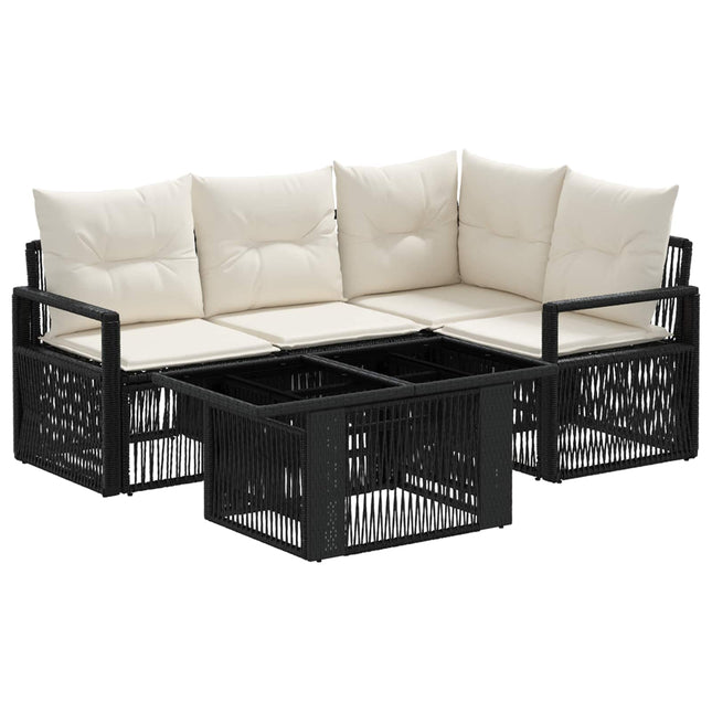 Havesofa Sæt 5 stk. Sort og Cremehvid polyrattan