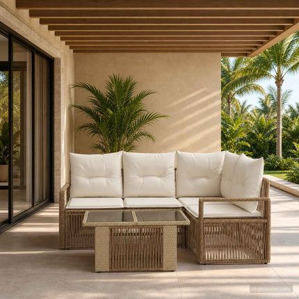 Havesofa Sæt 5 stk. Beige og cremehvid polyrattan