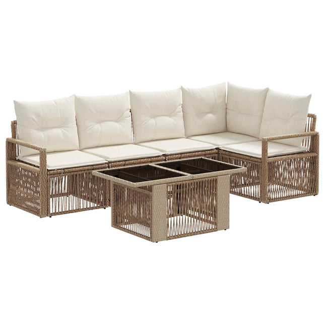 Havesofa Sæt 6 stk. Beige og cremehvid polyrattan