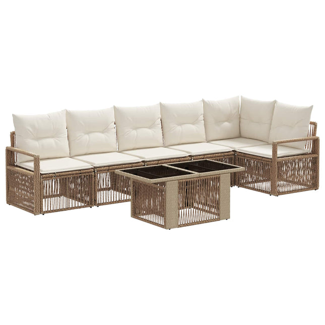 Havesofa Sæt 7 stk. Beige og cremehvid polyrattan