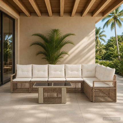 Havesofa Sæt 8 stk. Beige og cremehvid polyrattan