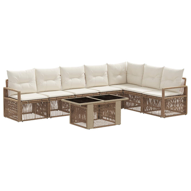 Havesofa Sæt 8 stk. Beige og cremehvid polyrattan