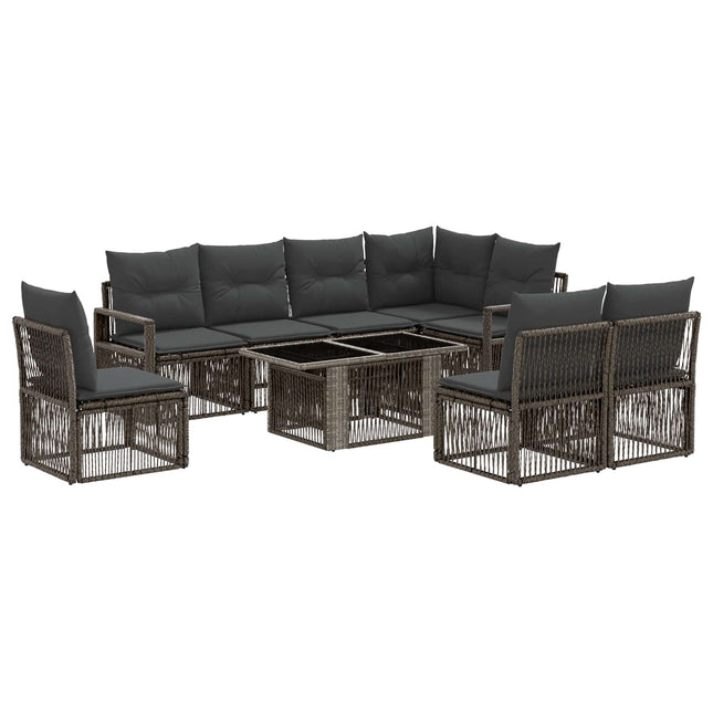 Havesofa Sæt 9 stk. Grå og Mørkegrå polyrattan