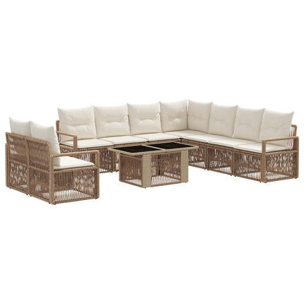 Havesofa Sæt 10 stk. Beige og cremehvid polyrattan
