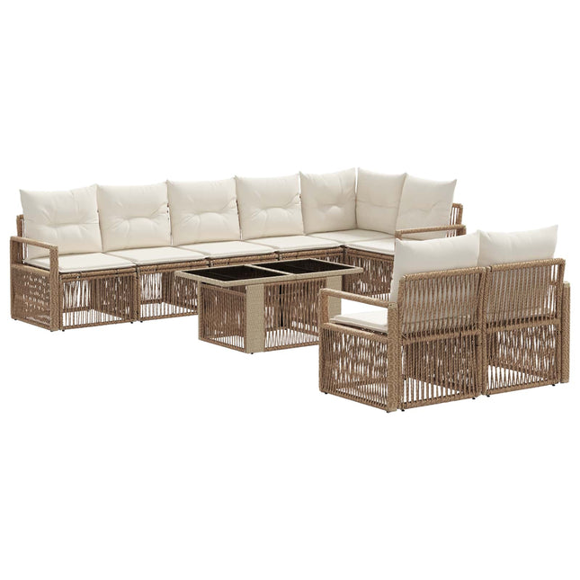 Havesofa Sæt 9 stk. Beige og cremehvid polyrattan