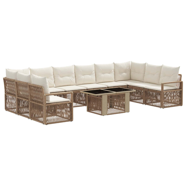 Havesofa Sæt 11 stk. Beige og cremehvid polyrattan