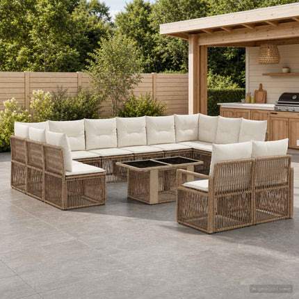 Havesofa Sæt 13 stk. Beige og cremehvid polyrattan