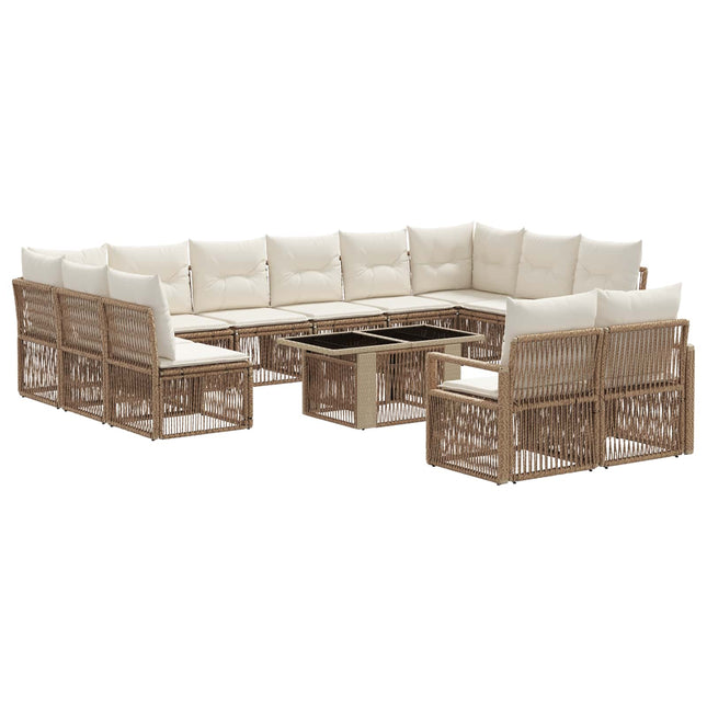 Havesofa Sæt 13 stk. Beige og cremehvid polyrattan